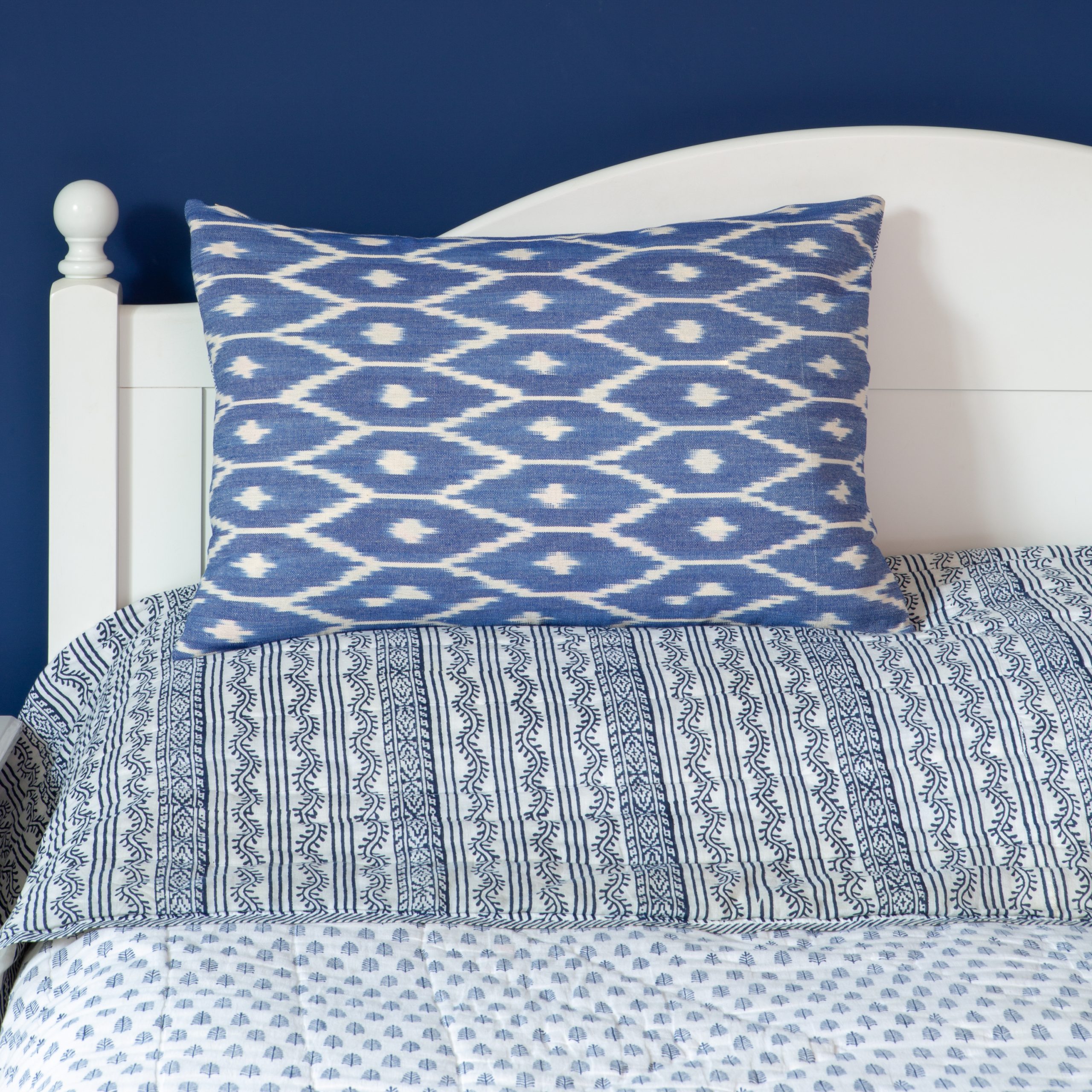 Blue and White Block Printed Cotton Quilt Malabar Trading