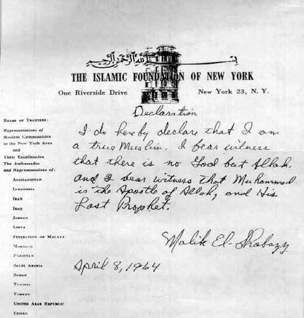 malcolm x documents > declaration of faith