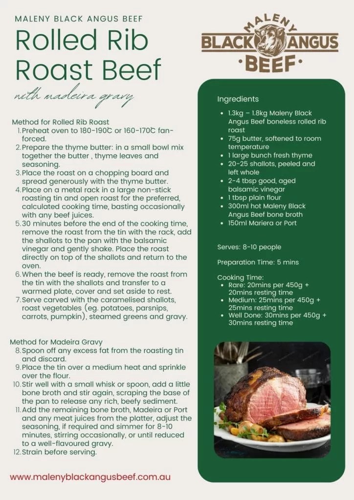 Rolled Rib Roast with Madeira Gravy Recipe Maleny Black Angus Beef