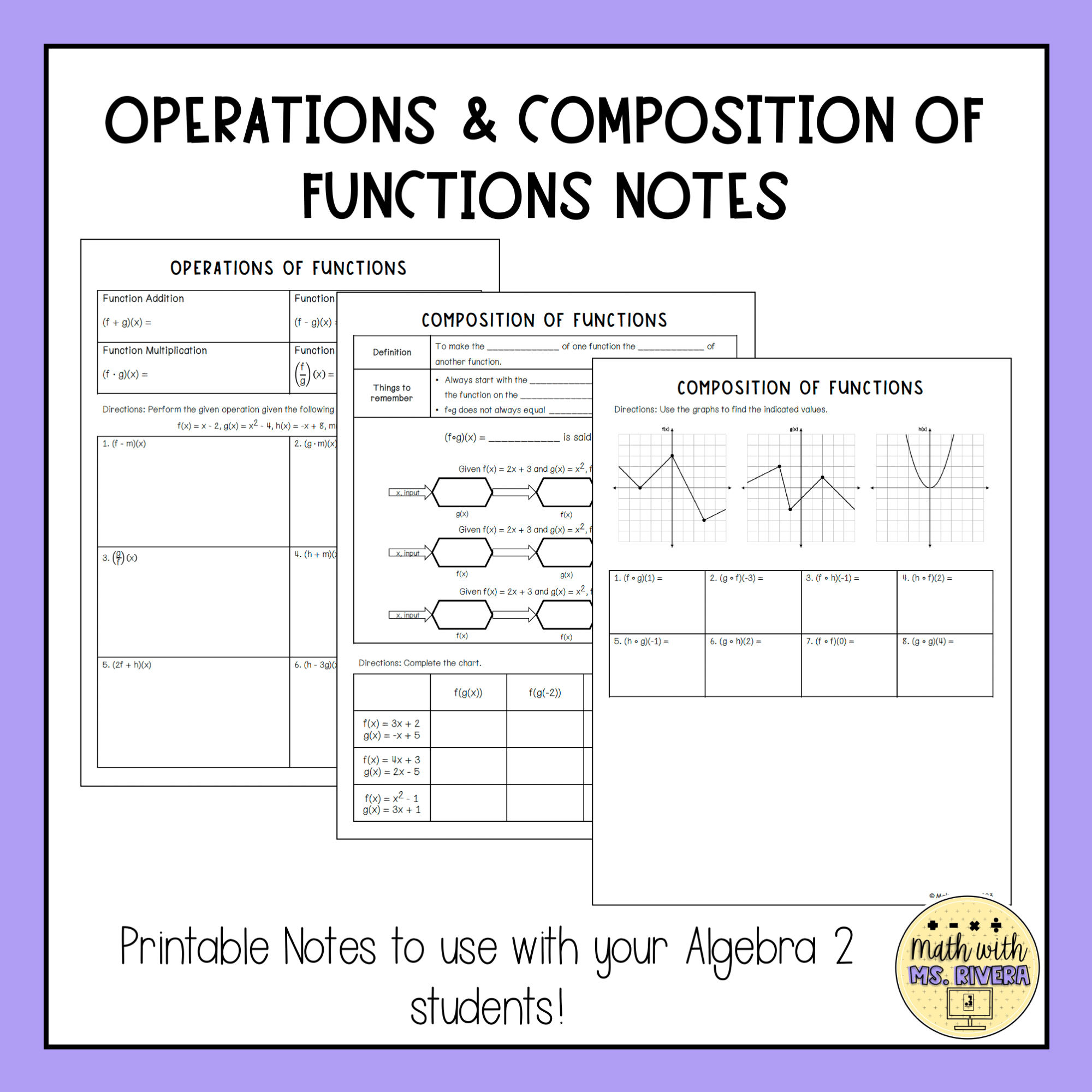 Operations & Composition of Functions Guided Notes for Algebra 2