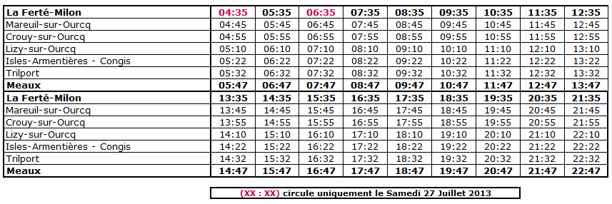 MeauxLa Ferté Milon horaires des bus du 25 au 28 juillet