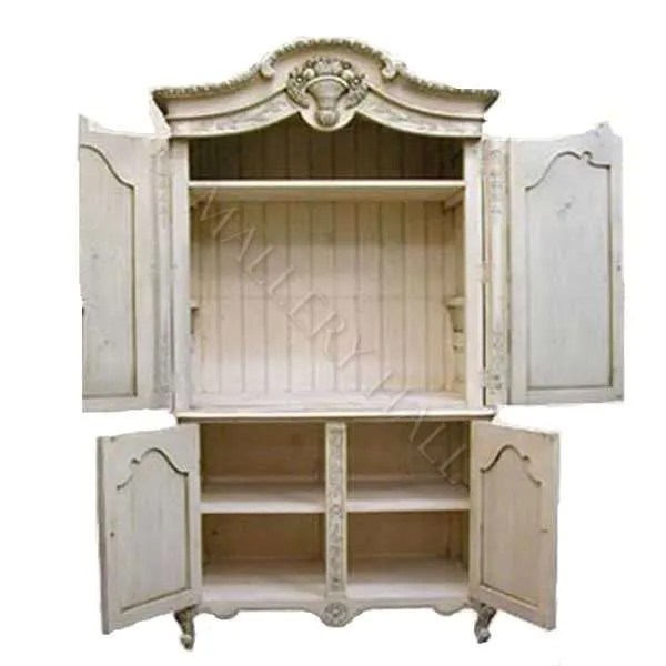 French Carved Linen Storage Armoire TV