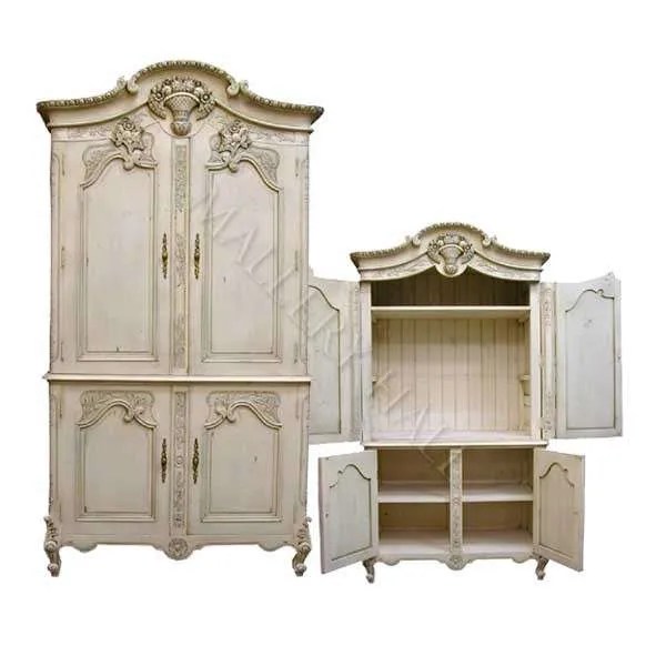 French Carved Linen Storage Armoire TV
