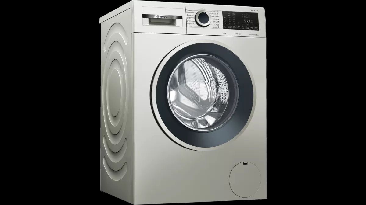 BOSCH washing machine, frontloader fullsize 9 kg 1400 rpm, silver inox