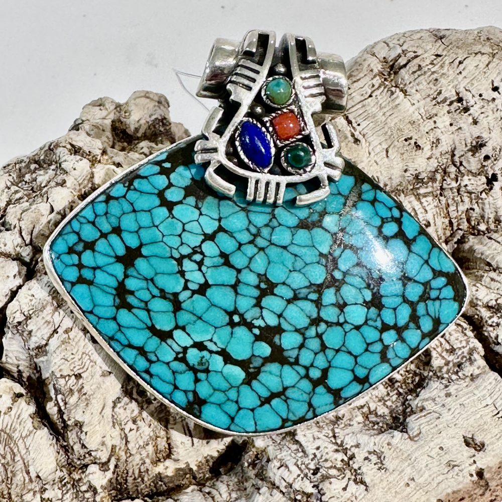 Turquoise With Coral, Lapis Lazuli and Malachite Pendant Malta Stone
