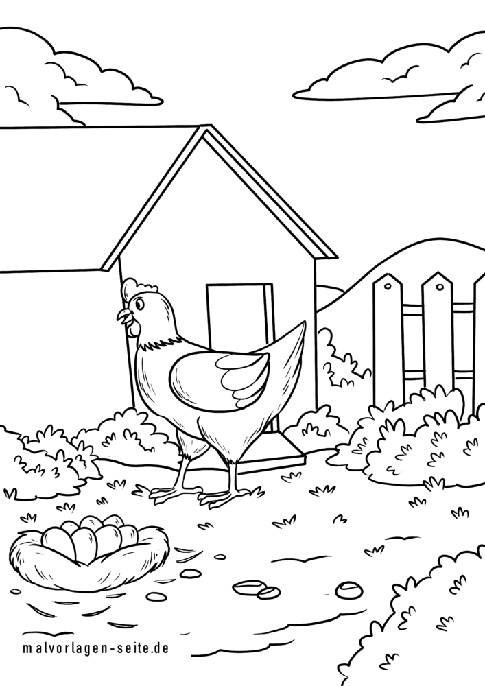 Ausmalbilder Hühner Huhn, Henne, Küken und Ei