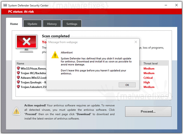 Remove System Defender Security Center MalwareFixes