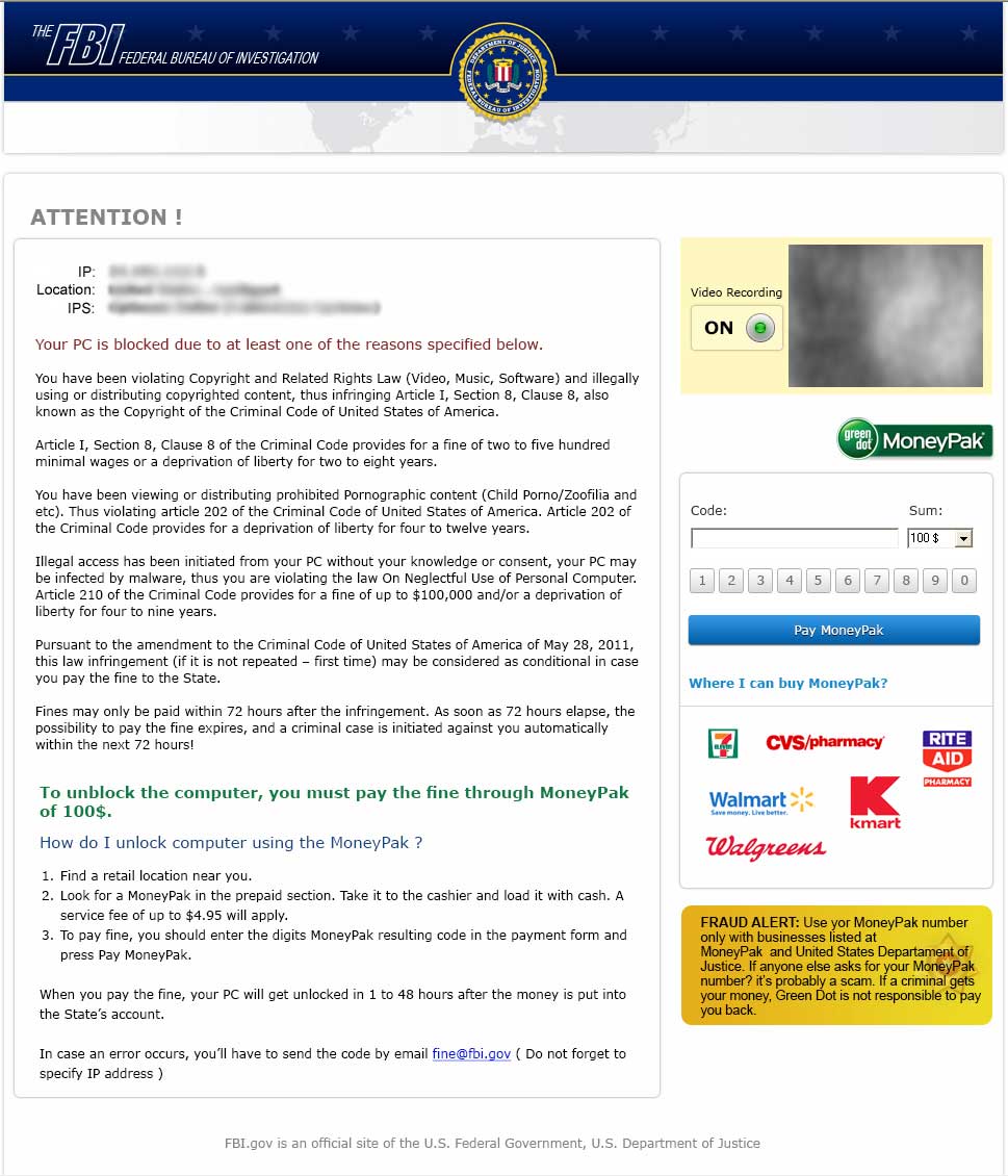 Remove FBI virus (MoneyPak Scam)