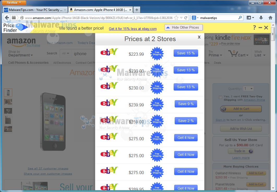 Удалить всплывающий вирус «Price Finder» (Руководство по удалению