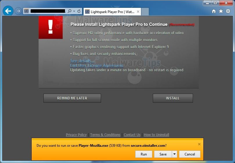 Remove "Install Lightspark Player Pro to Continue" popup virus