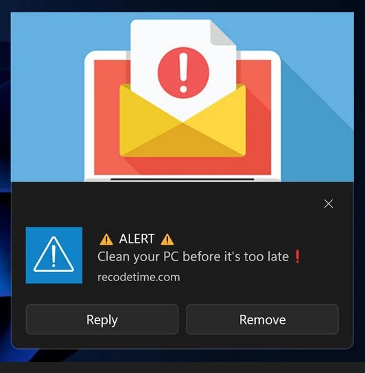 Remove "Alert! Clean Your PC Before It's Too Late" Popups