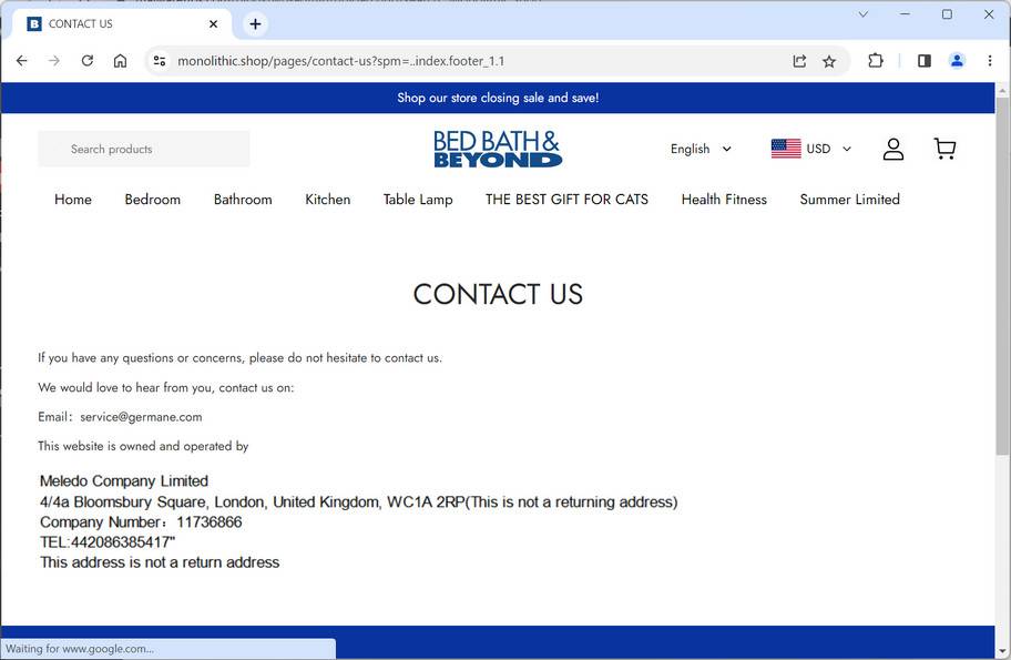 Scam A Fake Bed Bath & Beyond Store!