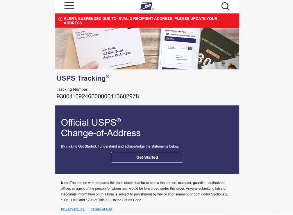 A Fake USPS site That Steals Your Data
