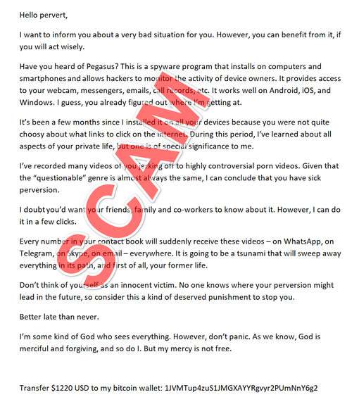 Exposed: Don’t Fall For The Pegasus Spyware Extortion Scam Email