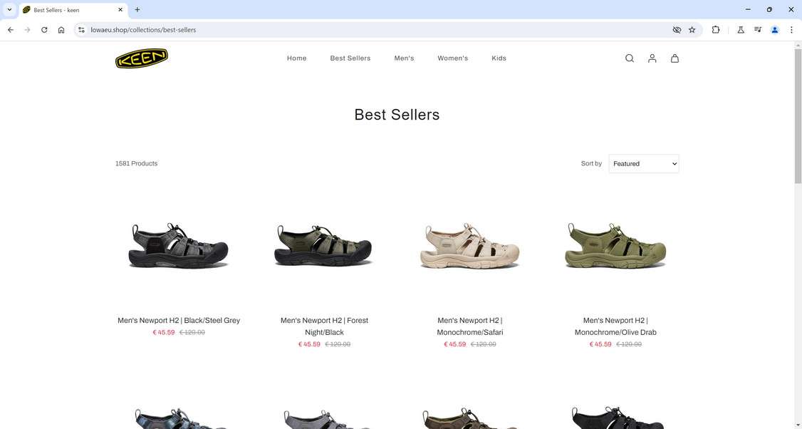 Scam Store A Fake KEEN site