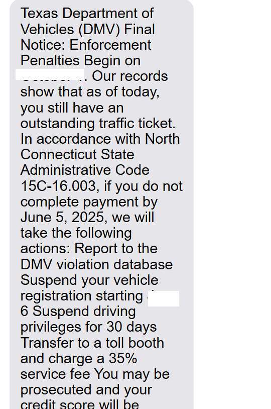 Beware The FAKE Texas DMV Traffic Violation Text Scam(06)