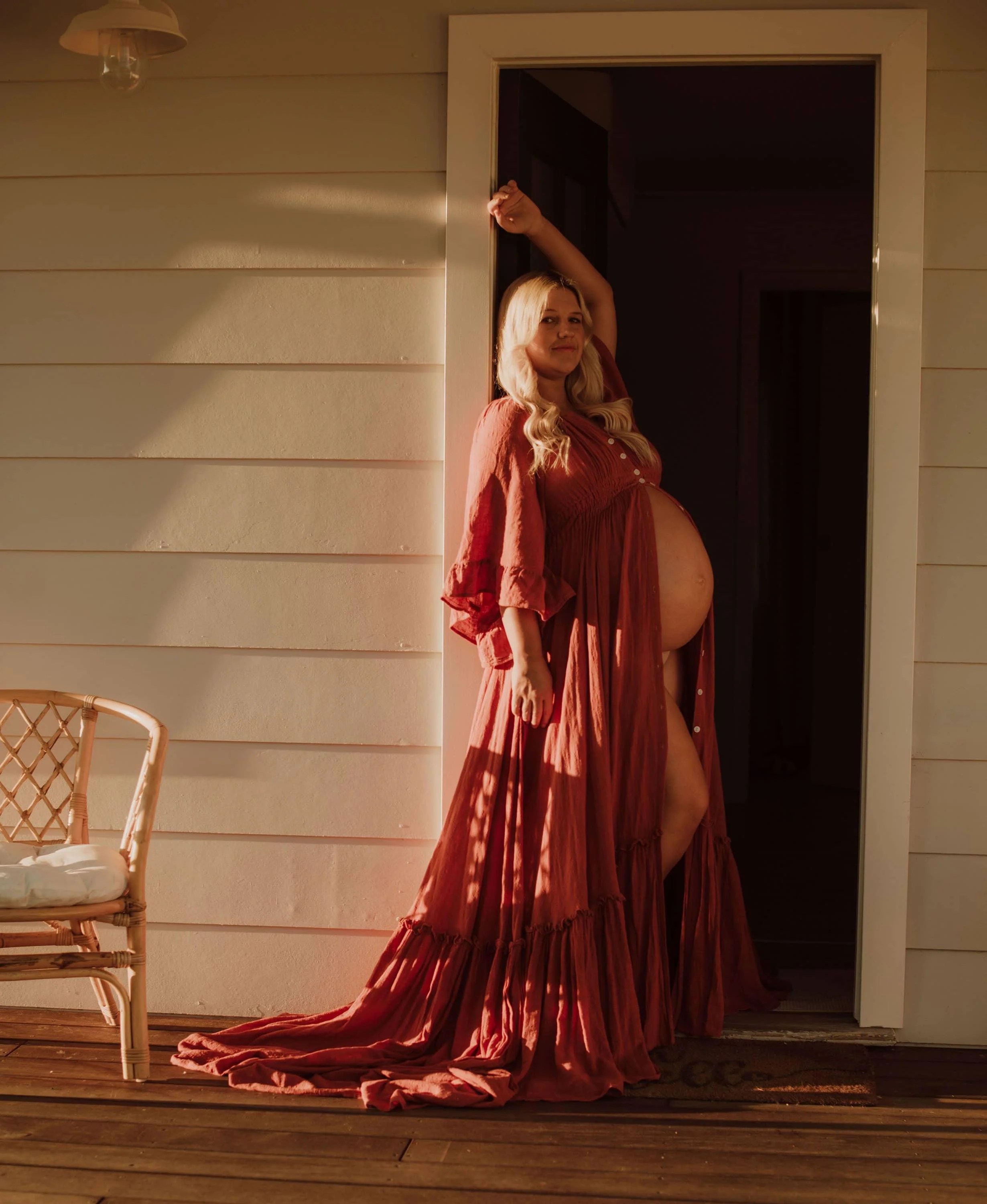 We Are Reclamation Ruffle Me Open Gown Rust Mama Rentals