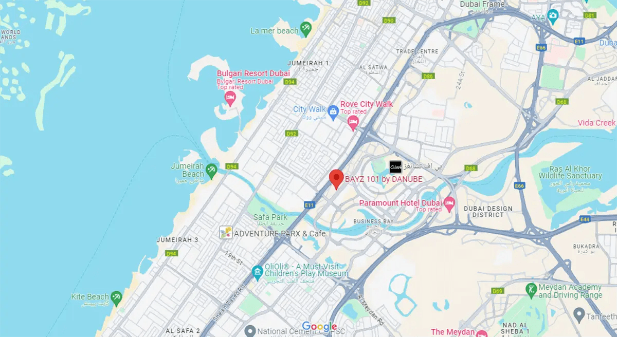 Danube BAYZ 101 Location Map Business Bay, Dubai