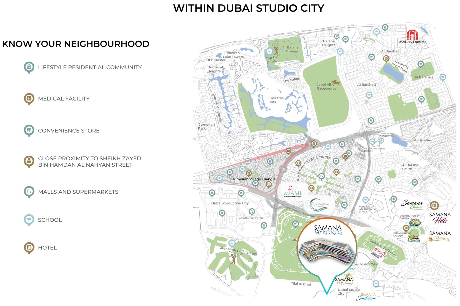 Samana Mykonos at Dubai Studio City, Dubai Location Map