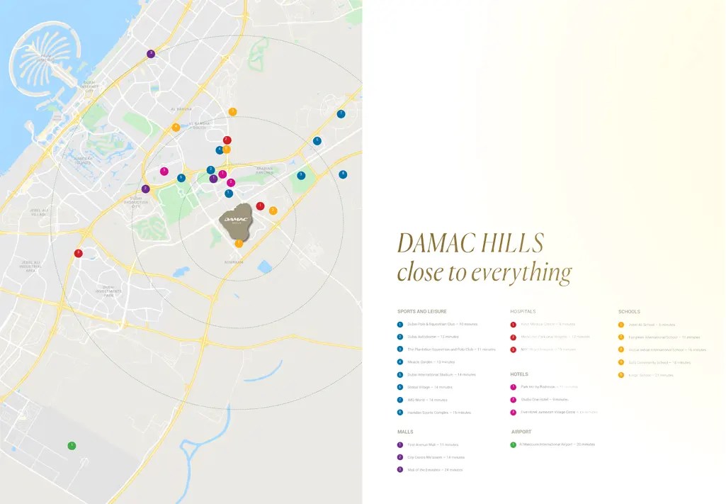 Golf Greens at Damac Hills, Dubai Location Map