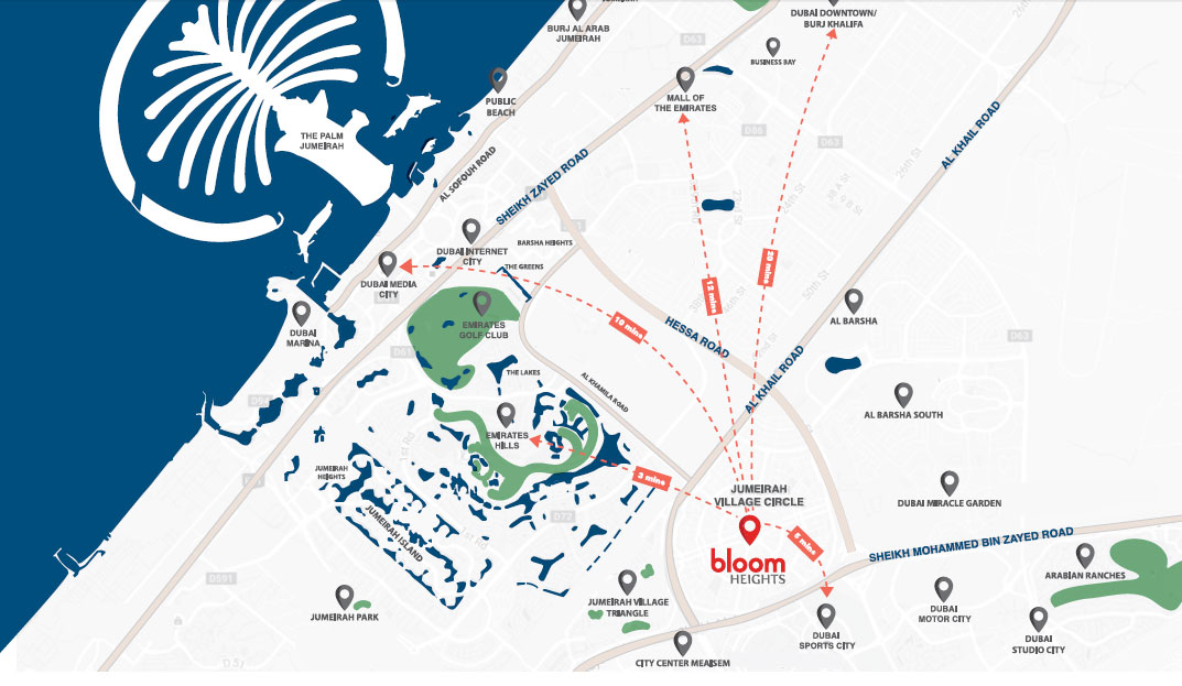 Bloom Heights JVC, Dubai Location Map