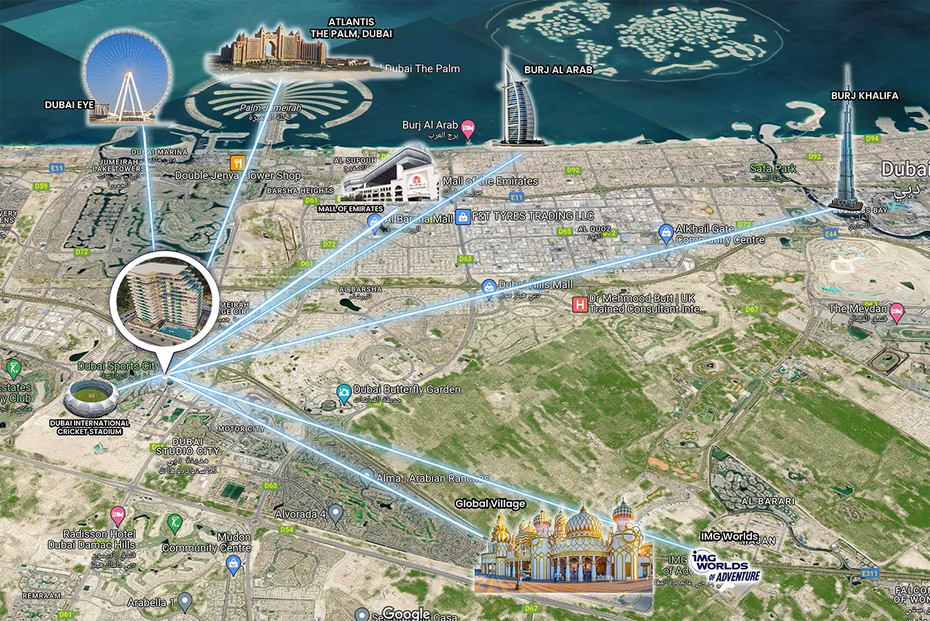 Samana Golf Views at Dubai Sports City Location Map