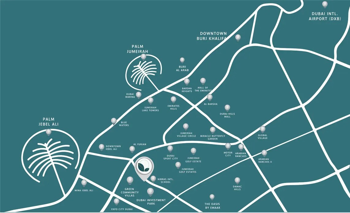 Olivia Residences at Dubai Investment Park Location Map