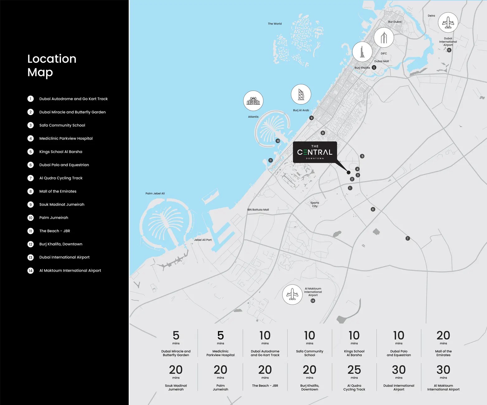 The Central Downtown Residences Arjan, Dubai Location Map