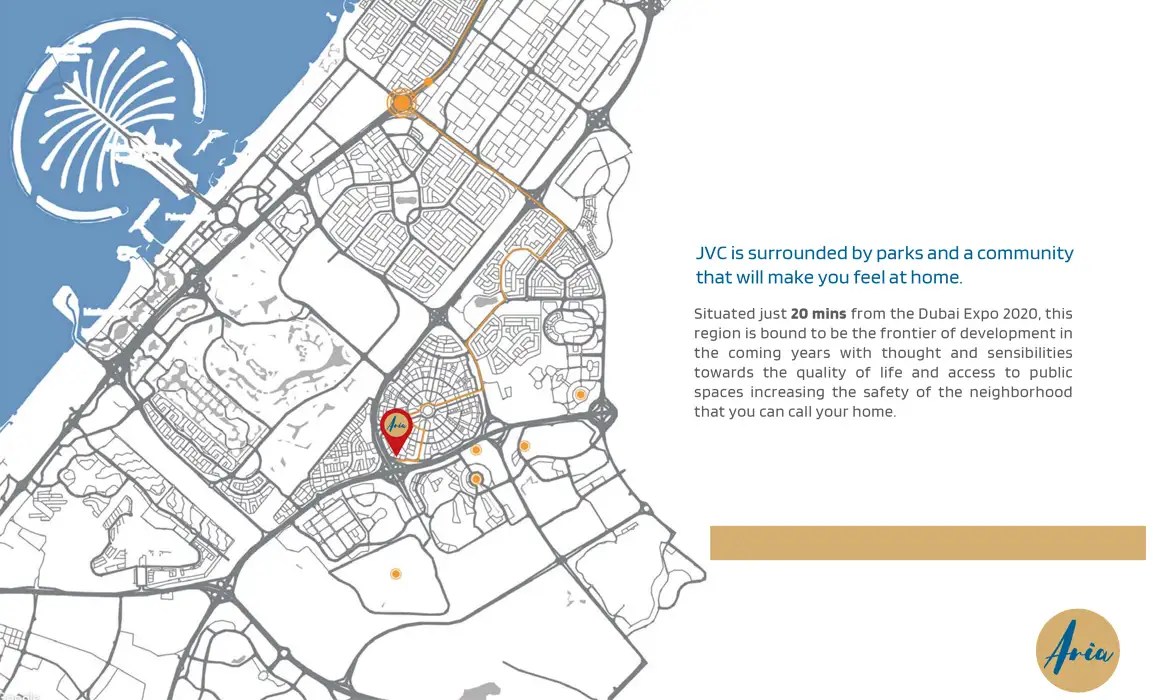 Grovy Aria Apartment at JVC Dubai Location Map