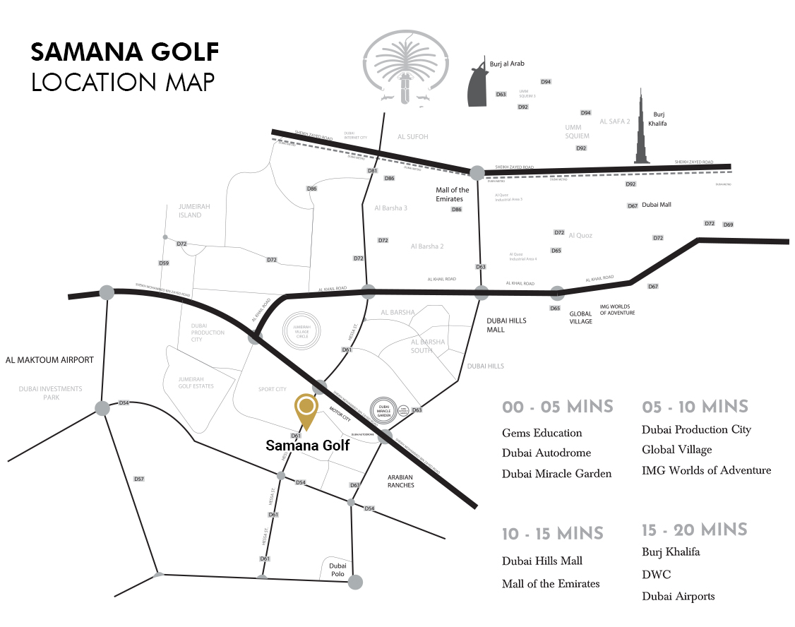 Samana Golf Avenue Location Map Dubai Studio City