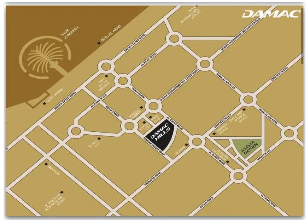 Al La Carte Villas at Damac Hills Dubai Location Map