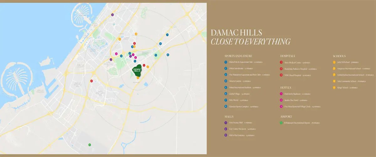 Belair Villas at DAMAC Hills Location Map