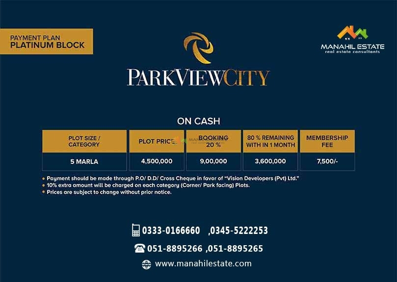 Park View City Lahore Payment Plan