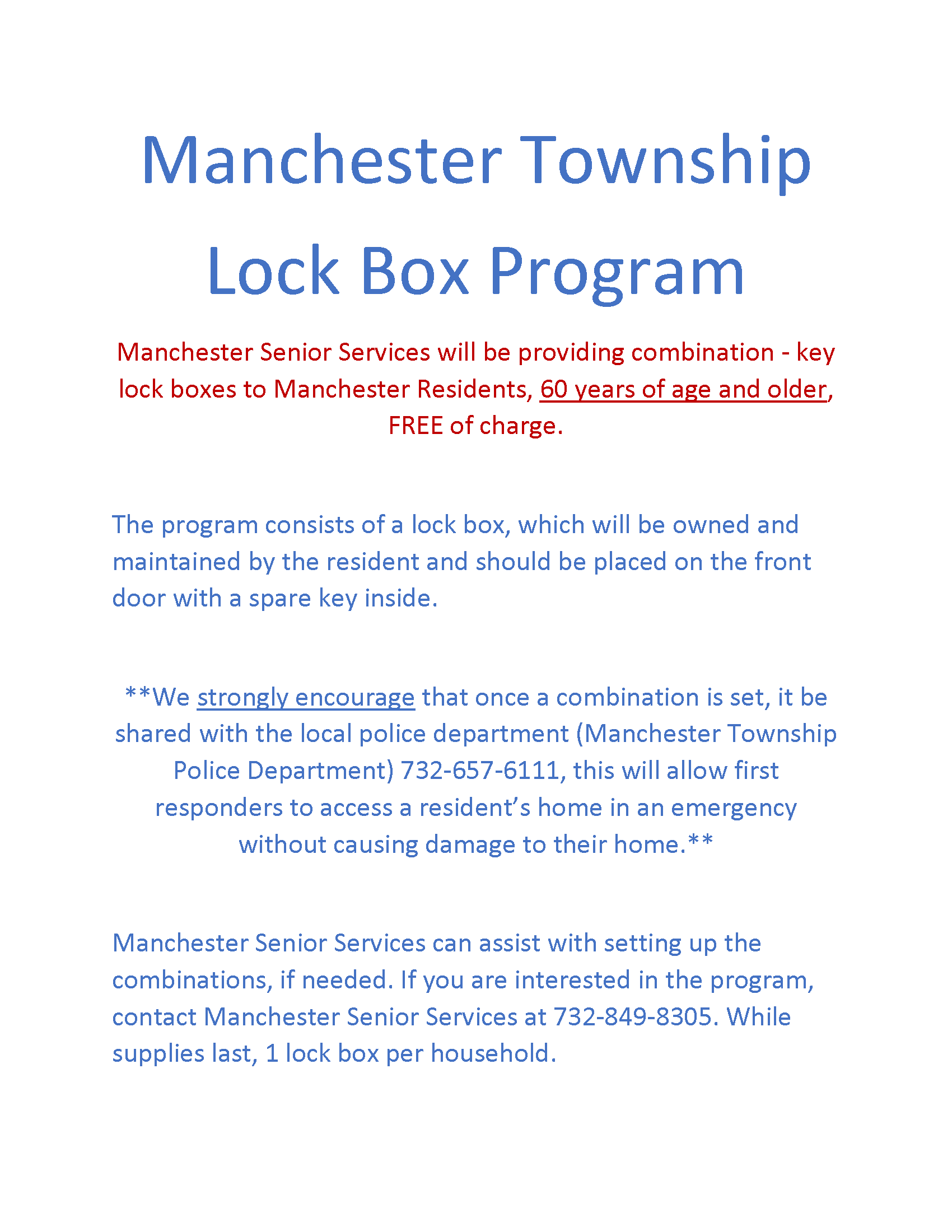 Lock Box Program Information Manchester Township