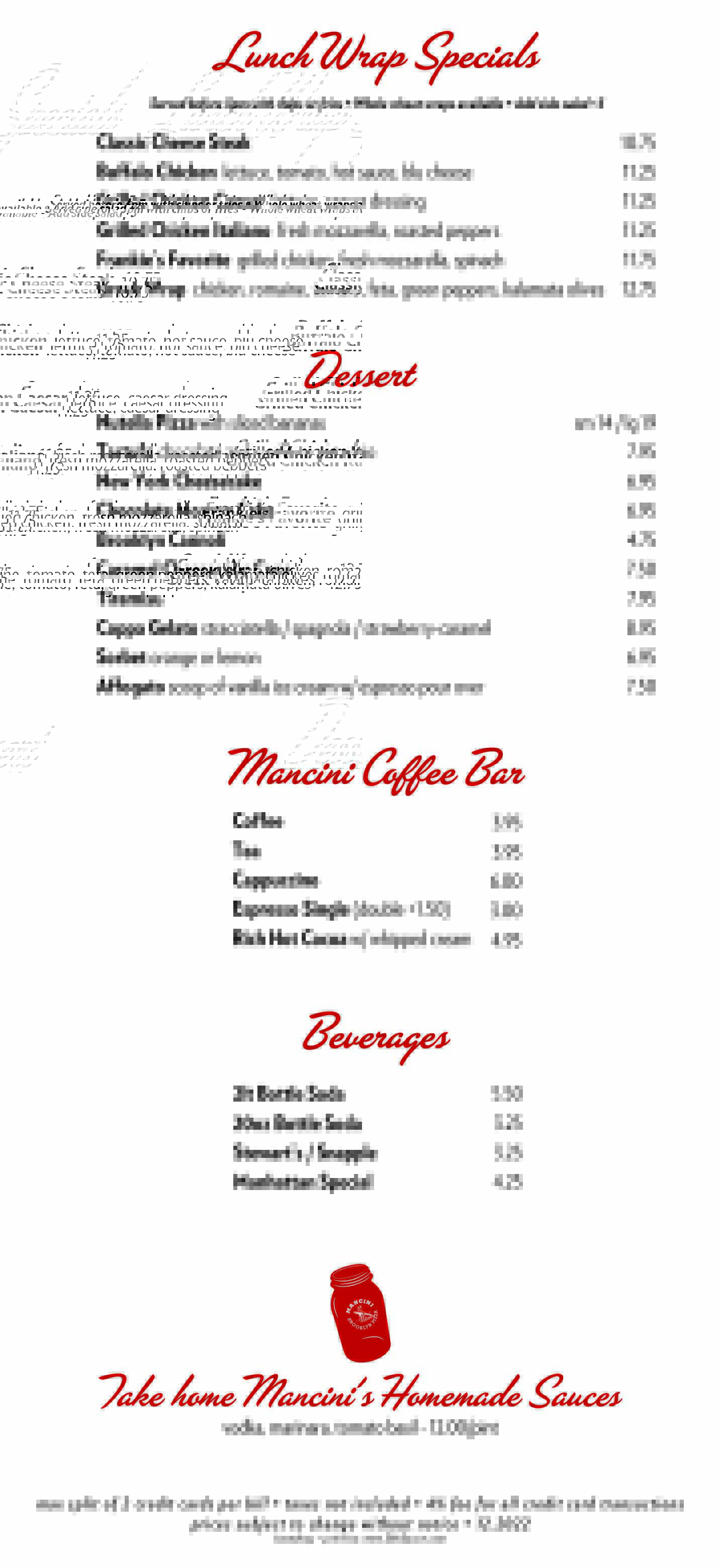 Mancini Pizza Menu Take Out and Delivery Order Online