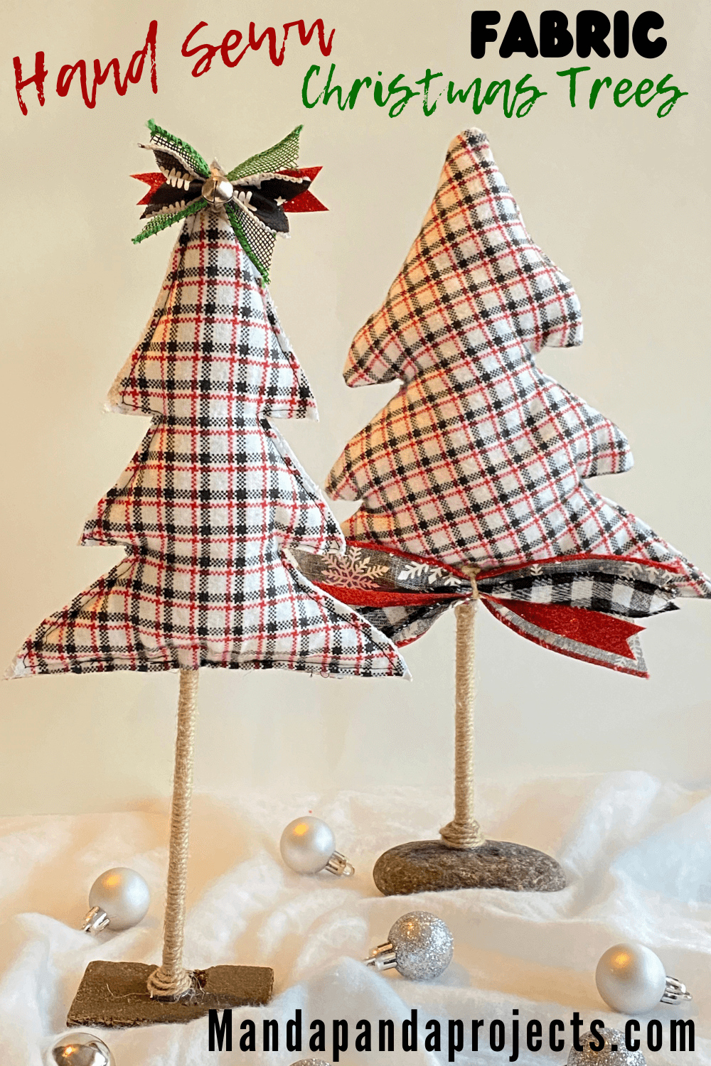 Easy Hand Sewn Fabric Christmas Trees with Twine Trunk