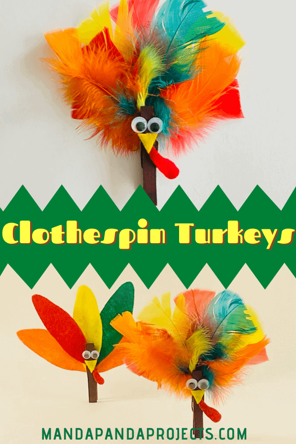 Clothespin Turkey with Feathers Thanksgiving Kids Craft
