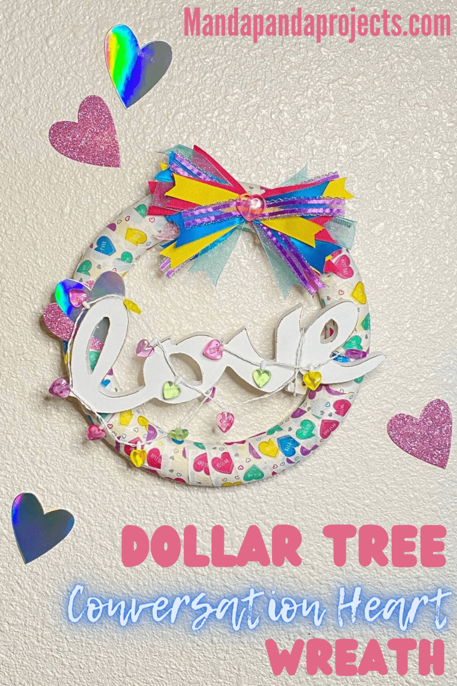 DIY Dollar Tree Conversation Heart Napkin Wreath for Valentine's Day