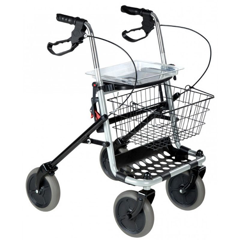 Deambulatore Rollator Pieghevole con Sedile, Vassoio e Cestino