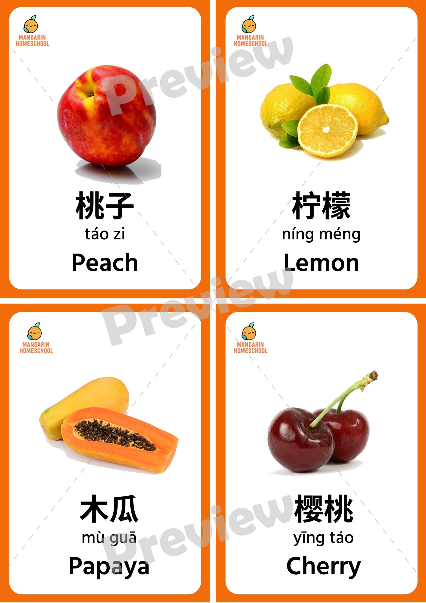 How to teach Chinese Vocabulary for fruits Mandarin Home School