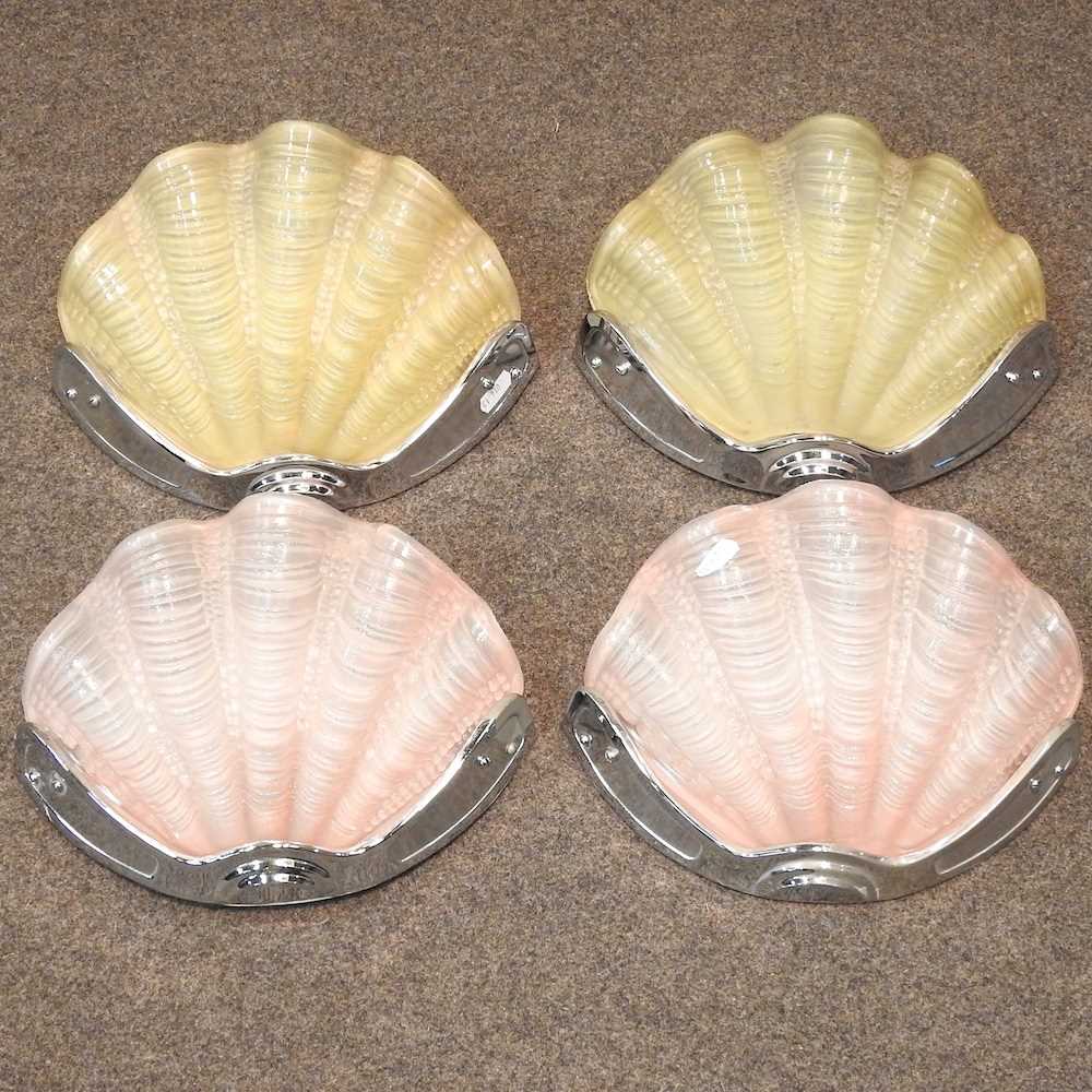 Lot 196 A pair of Art Deco pink glass wall lights,