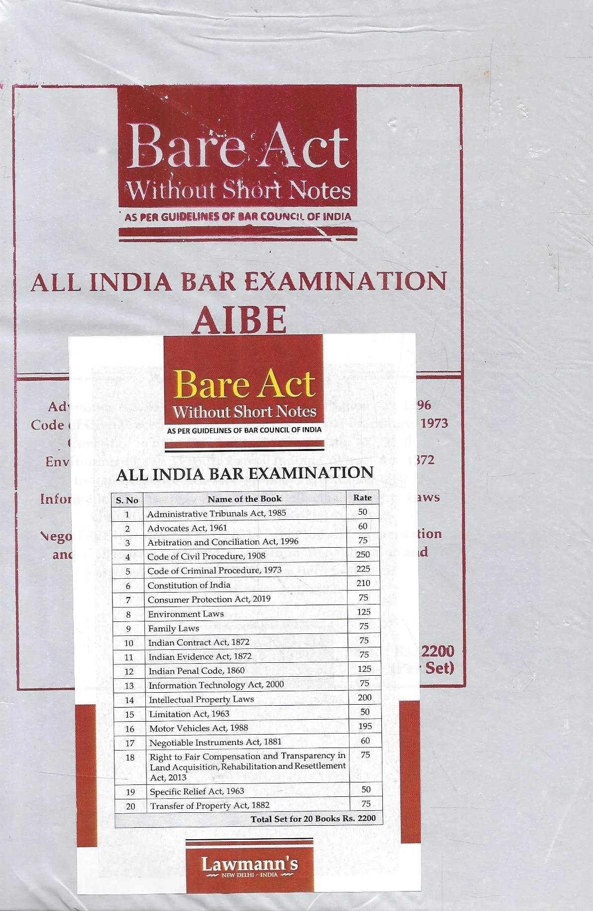 Bare Acts without Short Notes for All India Bar Exams Set of 18 Acts published Law and Justice