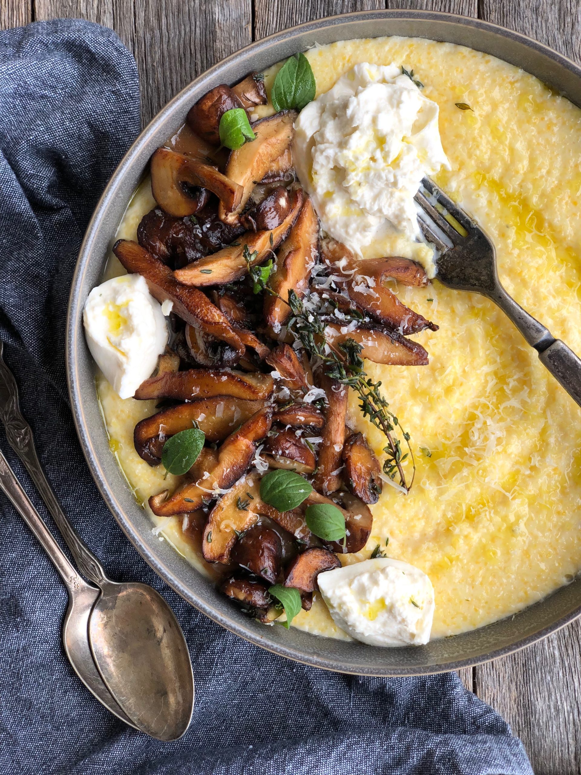 Creamy Polenta with Mushrooms and Burrata Mandy Tanner