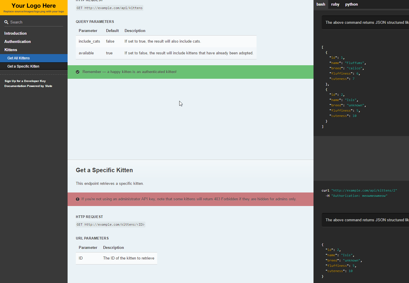 Slate docs with node.js