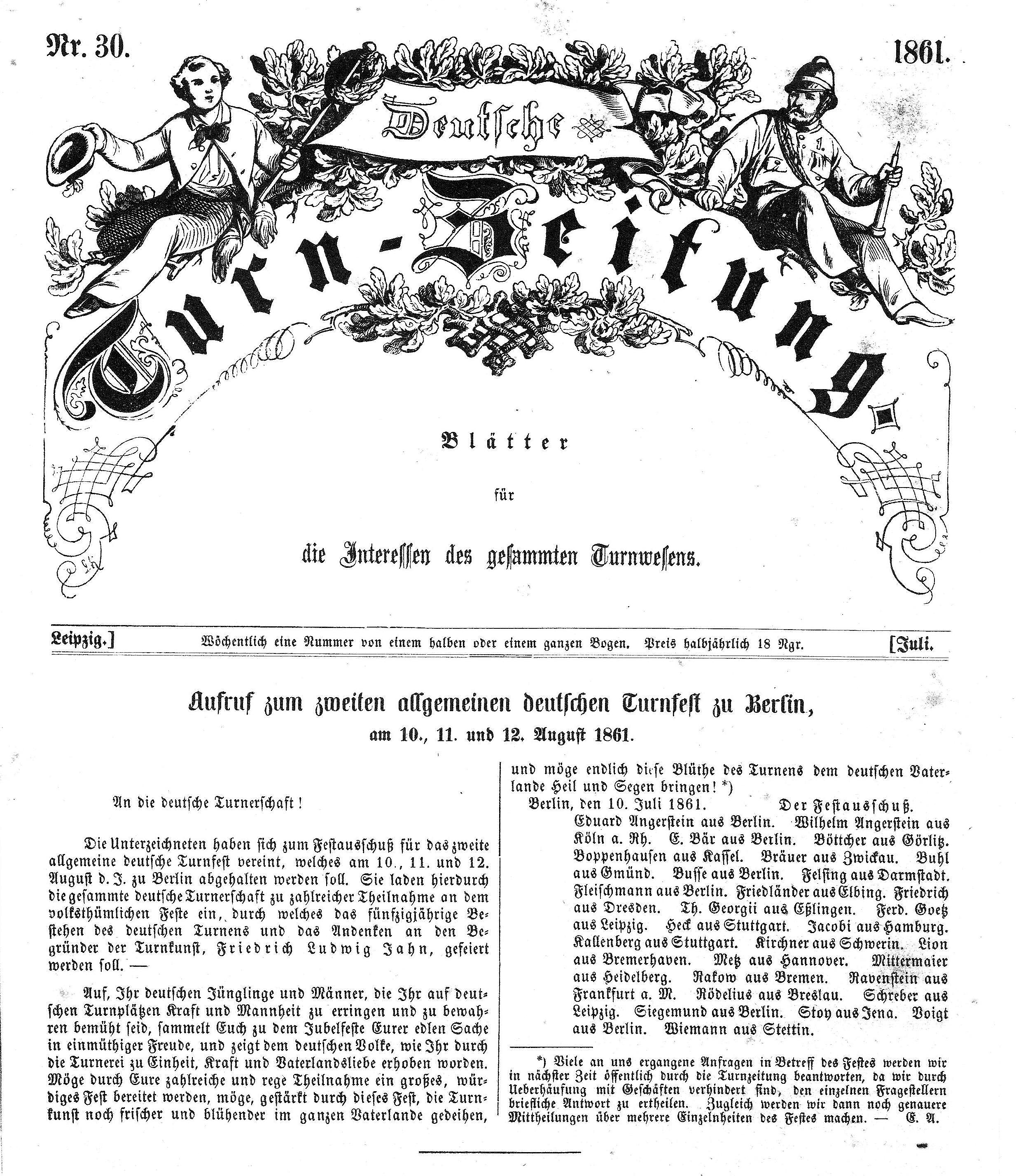 Vor 156 Jahren Das 2. Deutsche Turnfest 1861 in Berlin