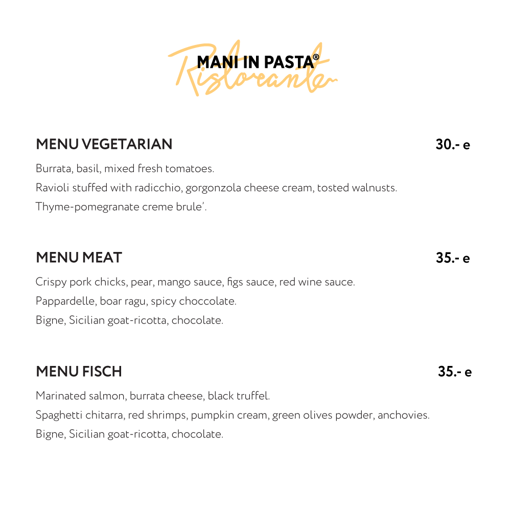 menu Mani in Pasta