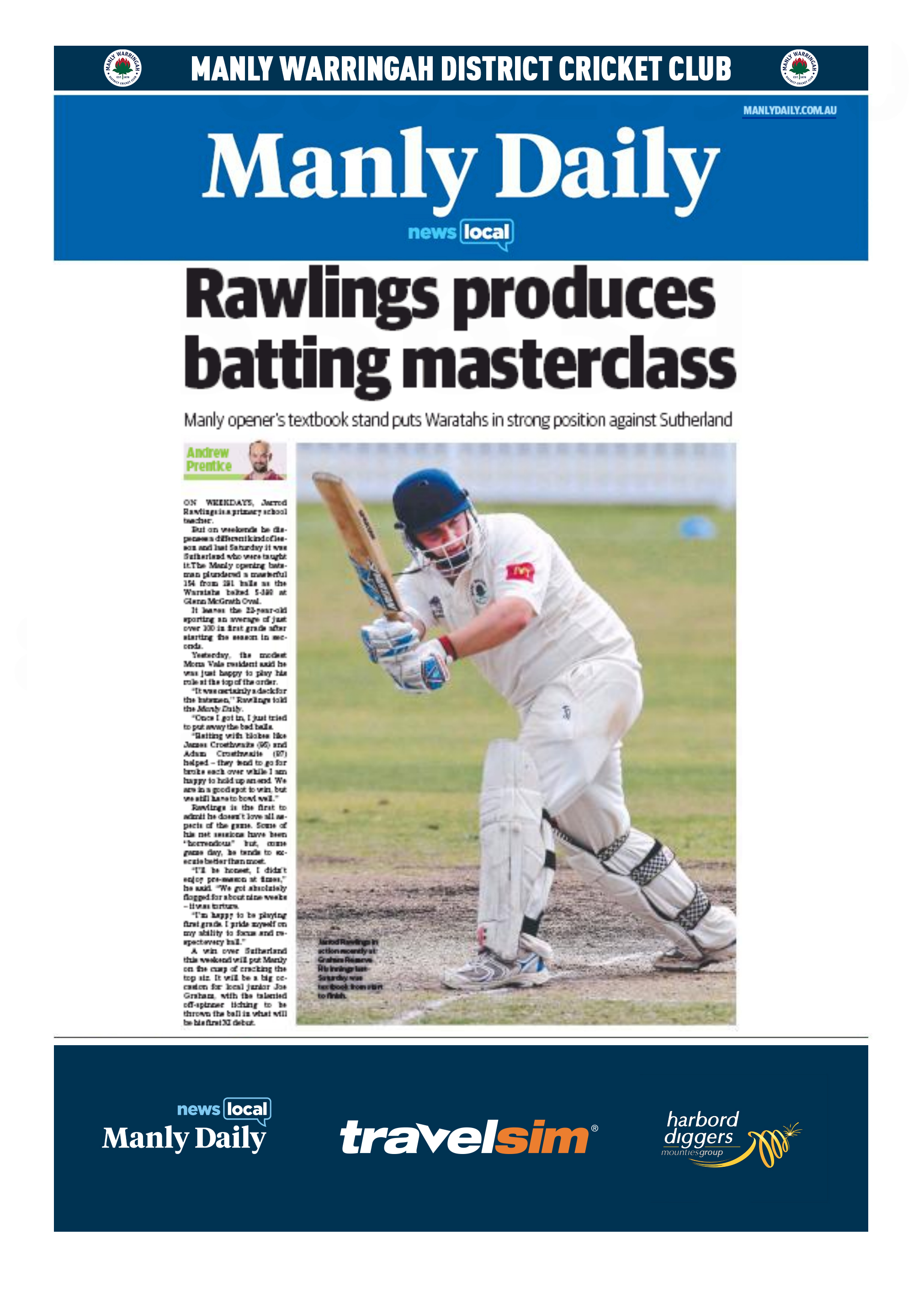 Rawlings produces batting masterclass Manly Warringah District