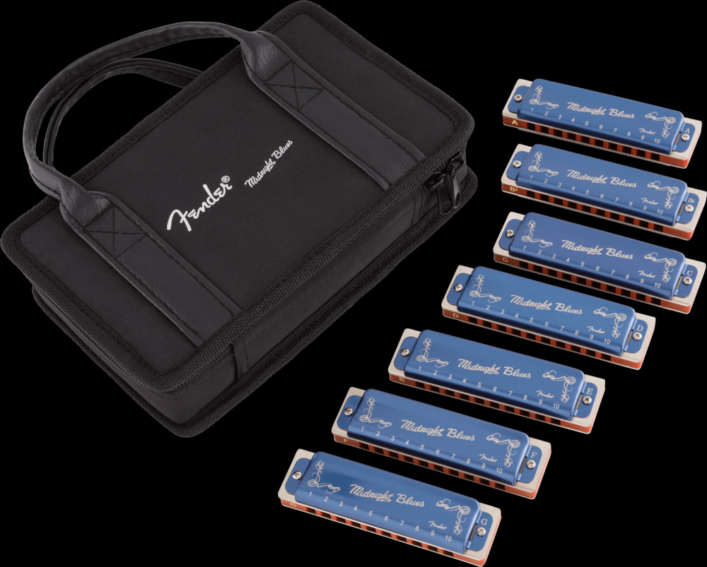 Fender Midnight Blues Harmonica, Set Of 7 With Case, C, D, E, F, G, A
