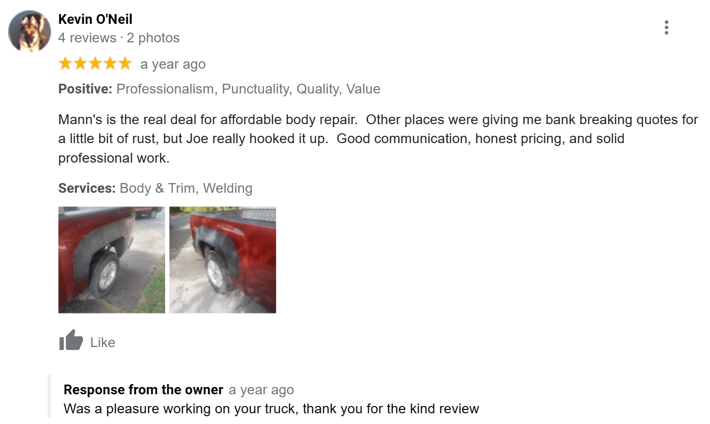 Testimonials Mann's Auto Welding