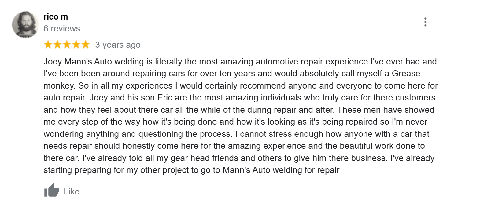Testimonials Mann's Auto Welding